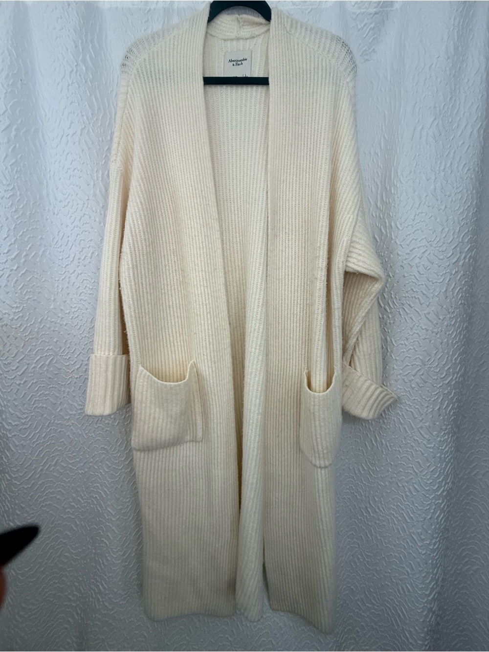 Abercrombie & Fitch Cream Ribbed Open-Front Long Robe - Picture 3 of 6